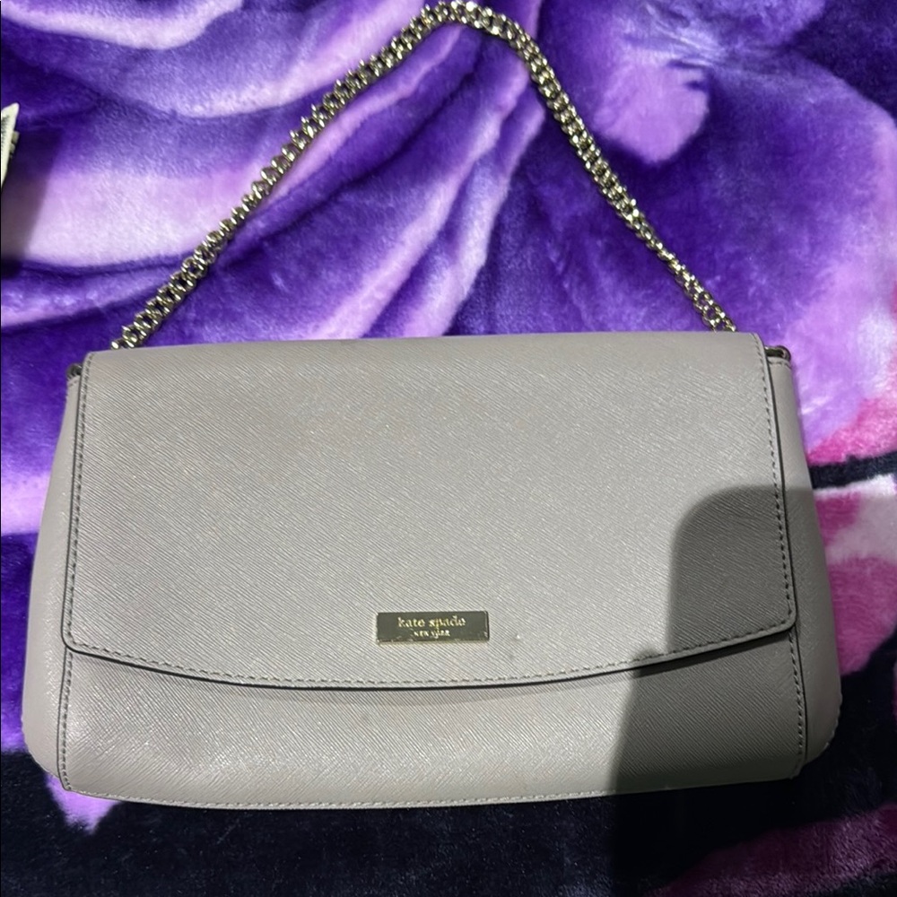 Kate Spade Gray Textured Shoulder Bag with Chain Strap